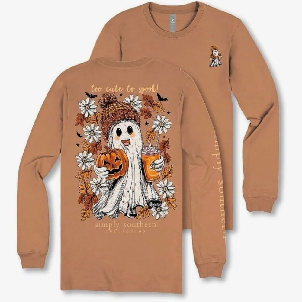 NWT Simply Southern Long Sleeve Tee Size XXL Halloween Ghost Too Cute to Spook